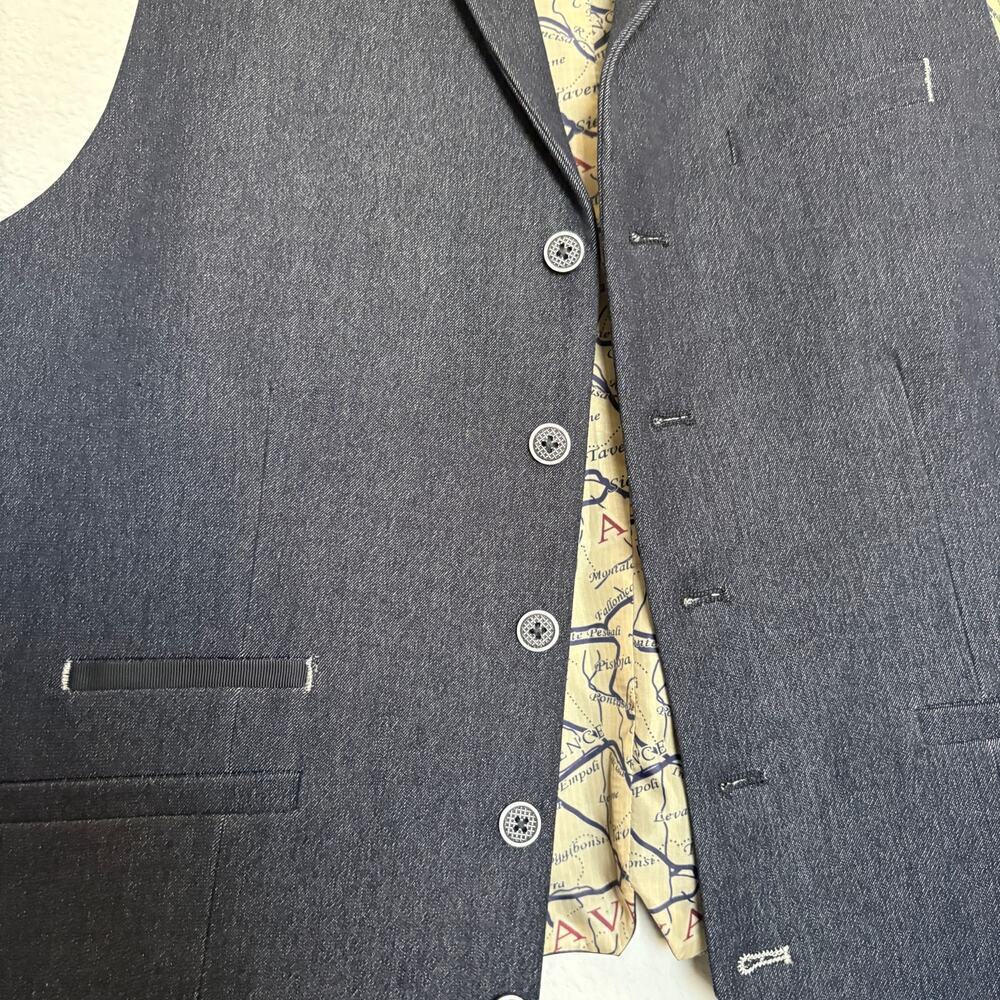 Cavan Suit Vest Waistcoat UK 40 EU 50 Navy Map Lining OldMoney Western - Picture 7 of 8